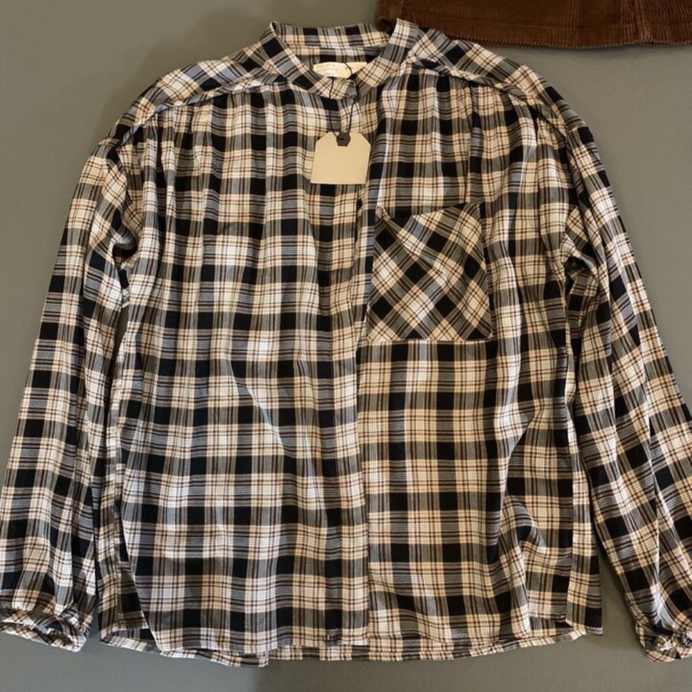 Zara Girls Plaid Blousey Shirt Top w/gathered cuffs Sz 11/12 NWT